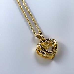 Gold 1.5 ct Zircon Cocentric Hearts with Round Cut Floater Pendant Necklace